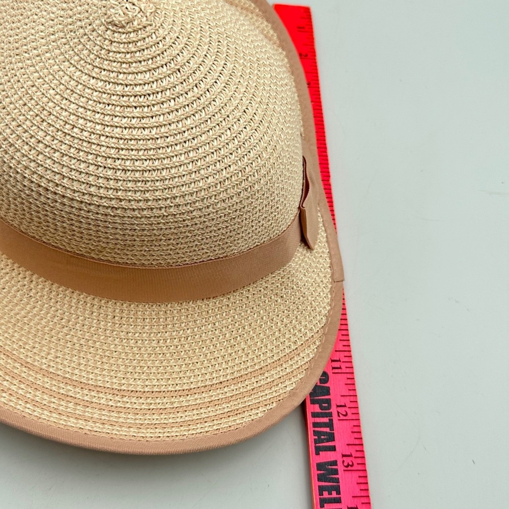 Magid Hats Womens Pink Woven Paper Wide Brim Sun Hat with Grosgrain Bow Accent - Picture 8 of 13